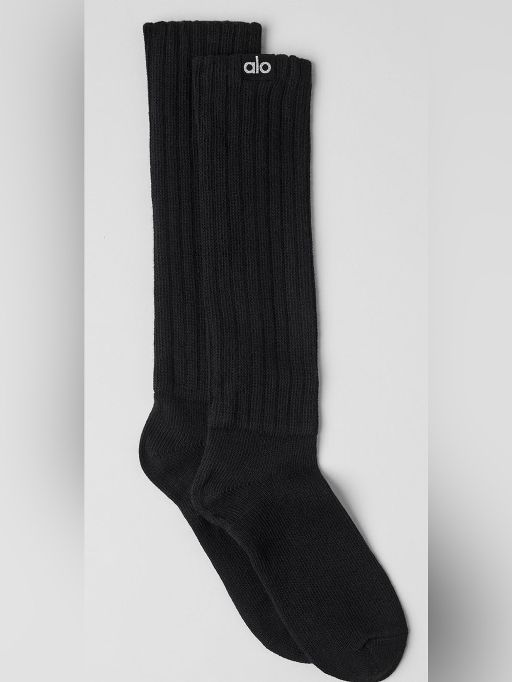 NWT Alo Yoga Unisex Scrunch Sock Black Medium Ribbed Crew Slouchy Athleisure - Picture 9 of 9